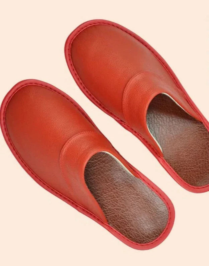 Antislip comfortabele binnenslippers van echt leer