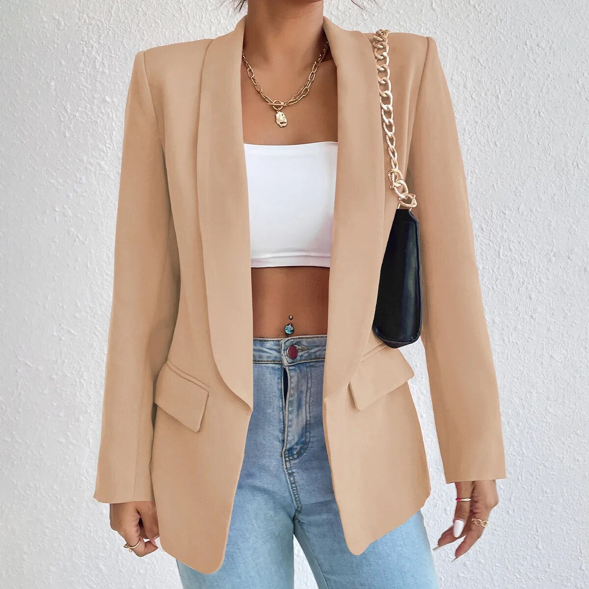 Casual en Elegante Blazer Dames Jasje Chique Khaki Model dameskleding Lente