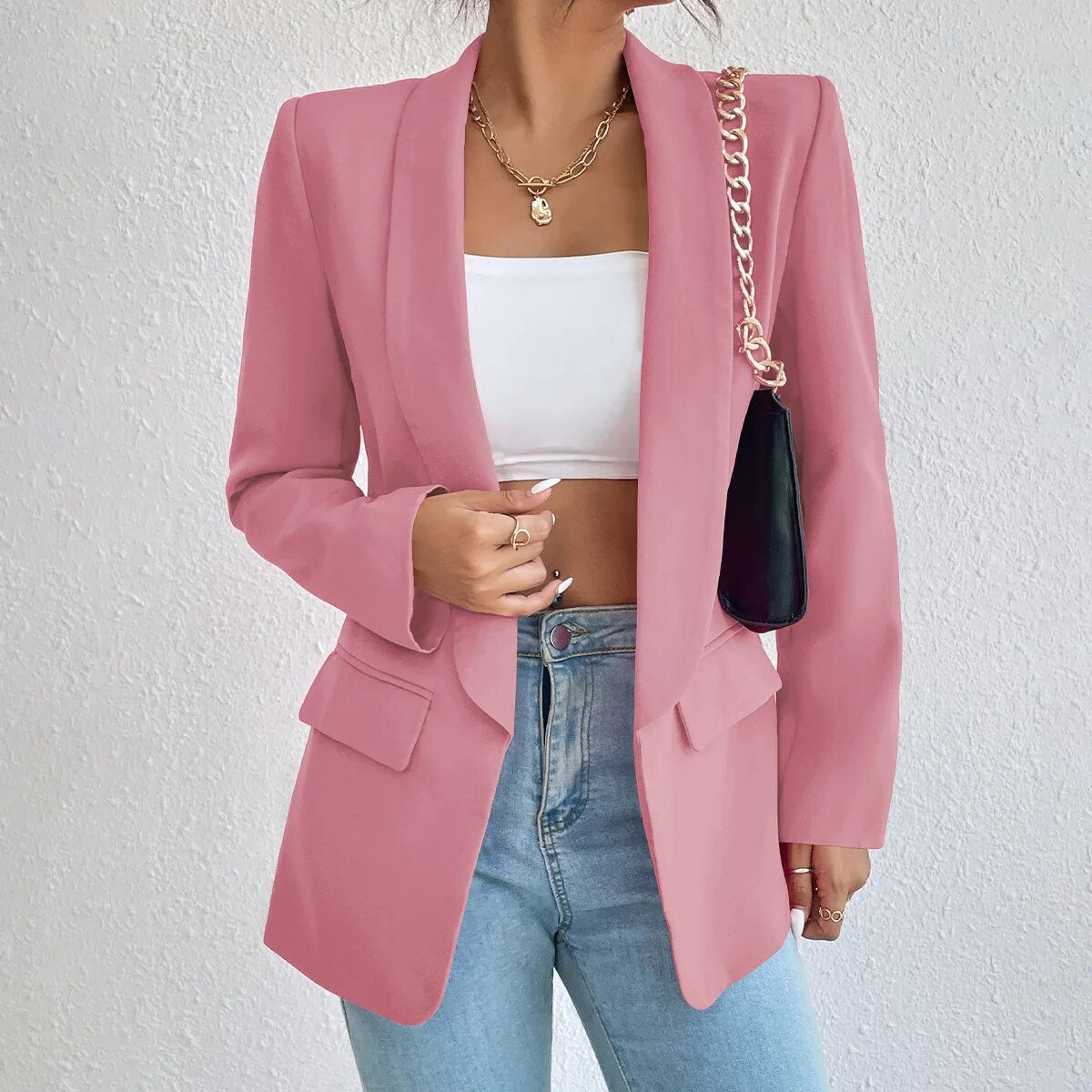 Casual en Elegante Blazer Dames Jasje Chique Roze Model dameskleding Lente