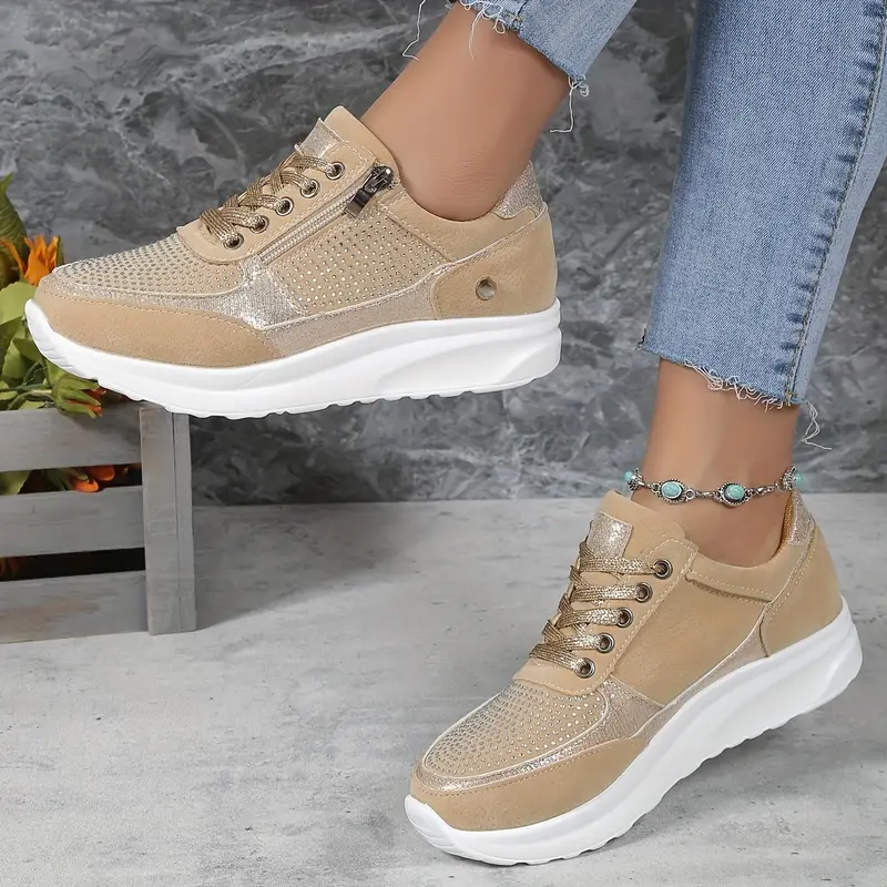 Beige Orthopedische Dames Schoenen met glitters beige bruin