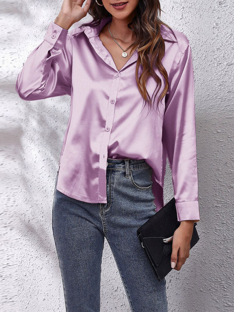 Geef toe aan tijdloze elegantie met onze Chic Comfortable Satin Blouse voor dames. Deze blouse van luxe satijnen stof combineert verfijning met comfort voor een moeiteloze zomerstijl. 