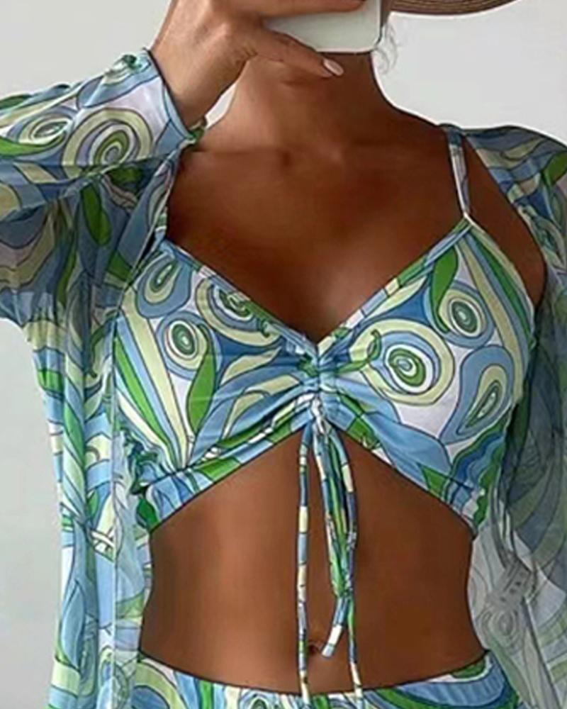 driedelig luxe bikini set lounge set broekje topje bikini met print chique elegant comfortabel strandkleding dames fashion vrouwen