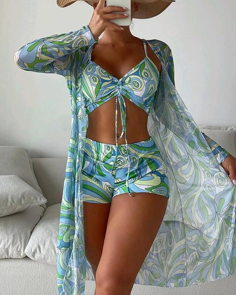 driedelig luxe bikini set lounge set broekje topje bikini met print chique elegant comfortabel strandkleding dames fashion vrouwen