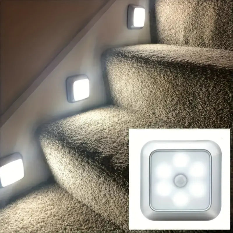 AuroraGlow 6-LED Bewegingssensor Licht – Draadloos Nachtlampje op Batterij voor Binnengebruik, Trap, Keuken & Kast