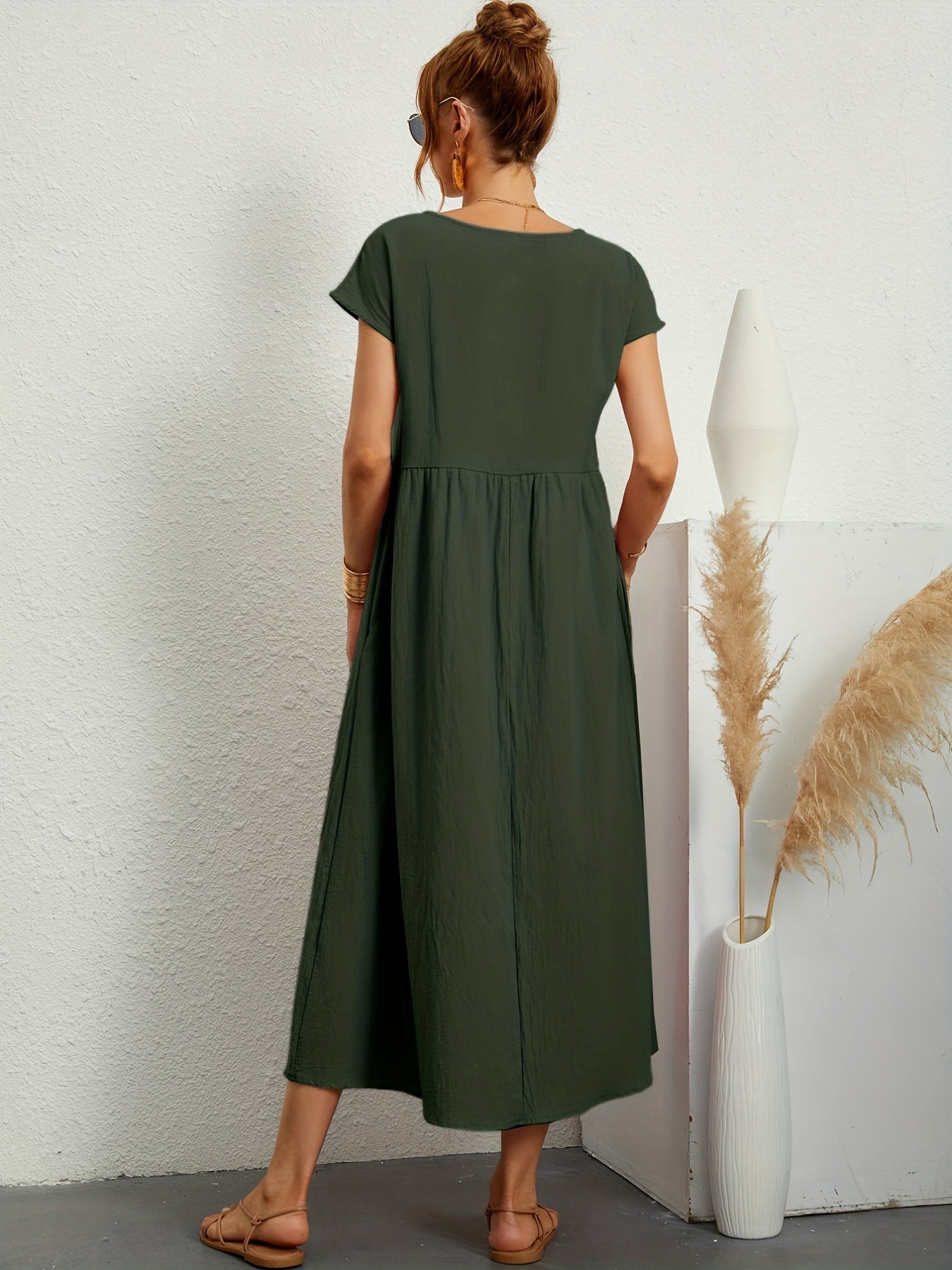 Elegante & Comfortabele Jurk met Losse Zakken voorjaar zomer Groen