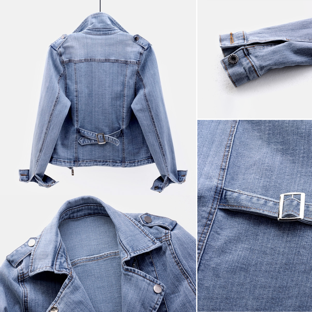 Dames denim jas spijkerjasje zomerjas dames denim jacket stoer casual ritssluiting blauw