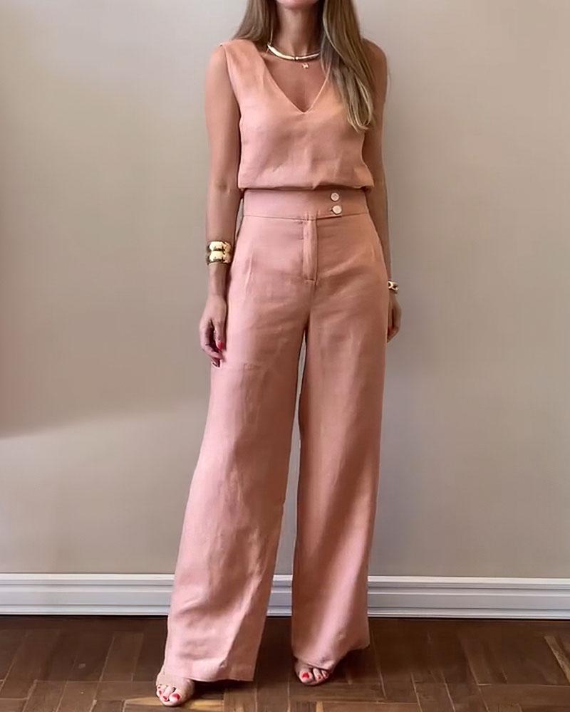 Tweedelige Set Top Met V-Hals & Bijpassende Broek zomerset comfortabel chique elegant