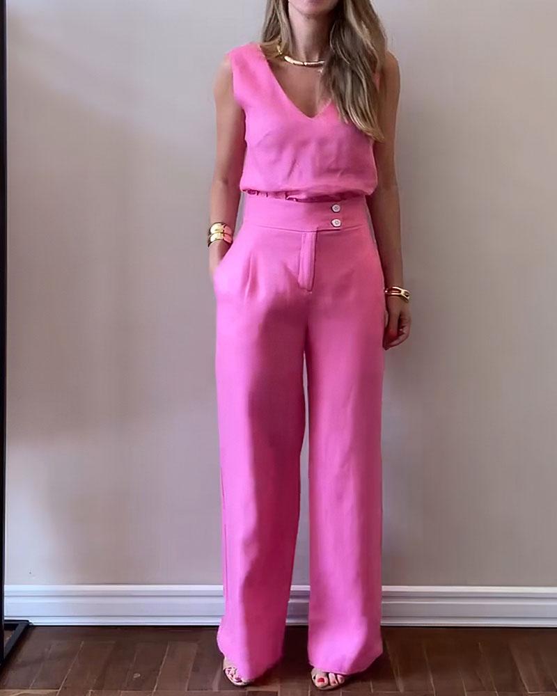 Tweedelige Set Top Met V-Hals & Bijpassende Broek zomerset comfortabel chique elegant