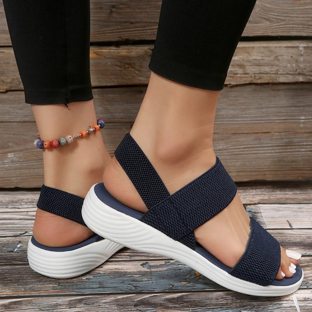 orthopedsiche sandalen vrouwen zomer lente elastische banden instappers slip on slippers strand dempend en ondersteunend witte zool donker blauw