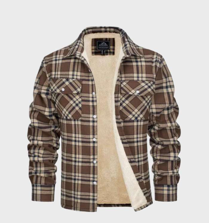 Elegant heren flanellen jack in vintage stijl met fleece voering en knoopsluiting - George