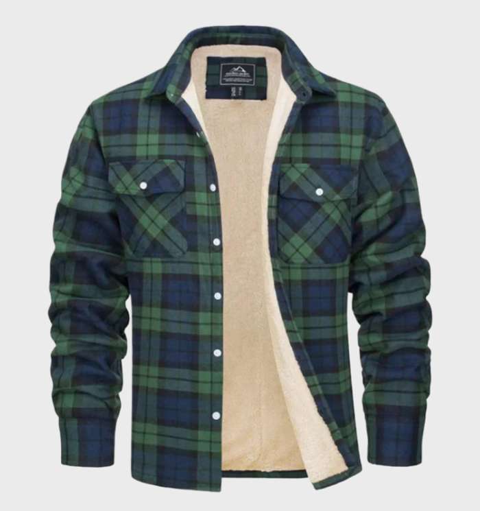 Elegant heren flanellen jack in vintage stijl met fleece voering en knoopsluiting - George