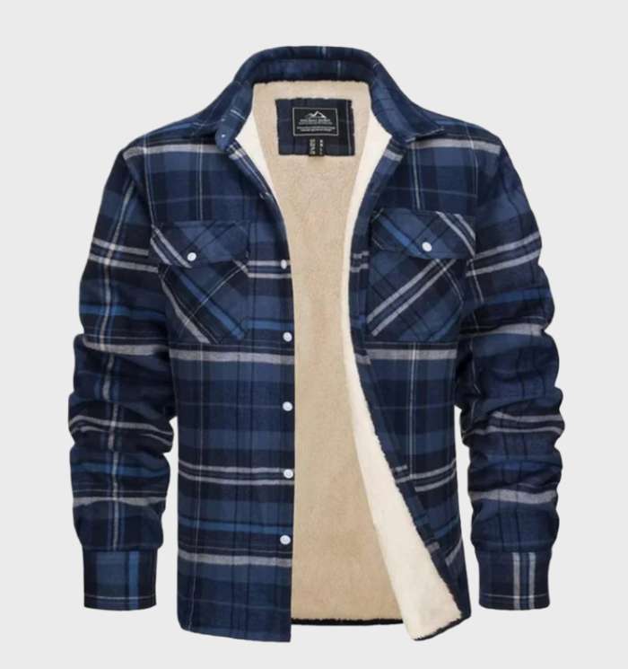 Elegant heren flanellen jack in vintage stijl met fleece voering en knoopsluiting - George