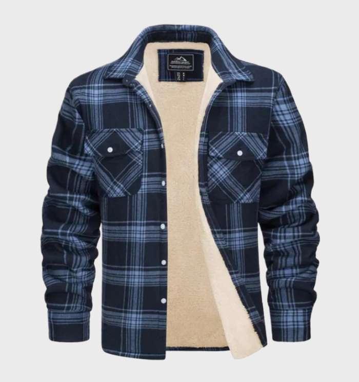Elegant heren flanellen jack in vintage stijl met fleece voering en knoopsluiting - George