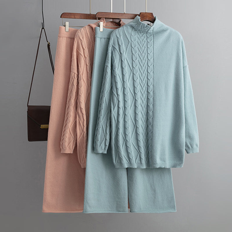 Losse Gebreide 2-Delige Set Wijde Broek En Trui Voor Dames - Carla