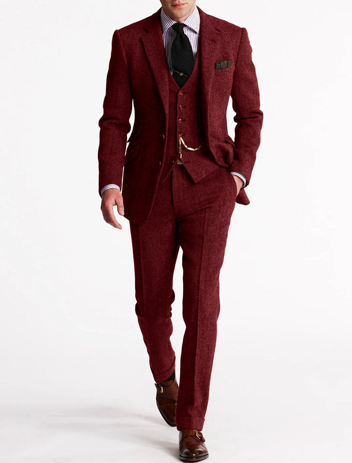 Heren Slim Fit 3-delig Herringbone Trouwkostuum van Wolmix