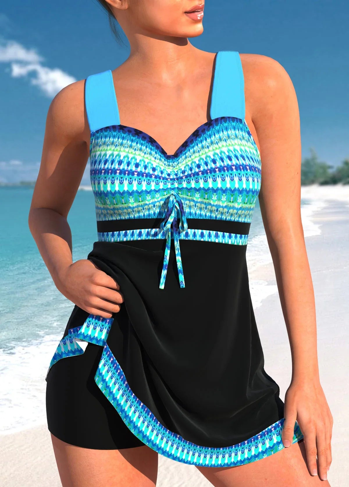 Met een stijlvol design en comfortabel materiaal biedt deze tankini een flatterende pasvorm en ultiem draagcomfort, zodat je vol vertrouwen kunt genieten van je tijd in het water.