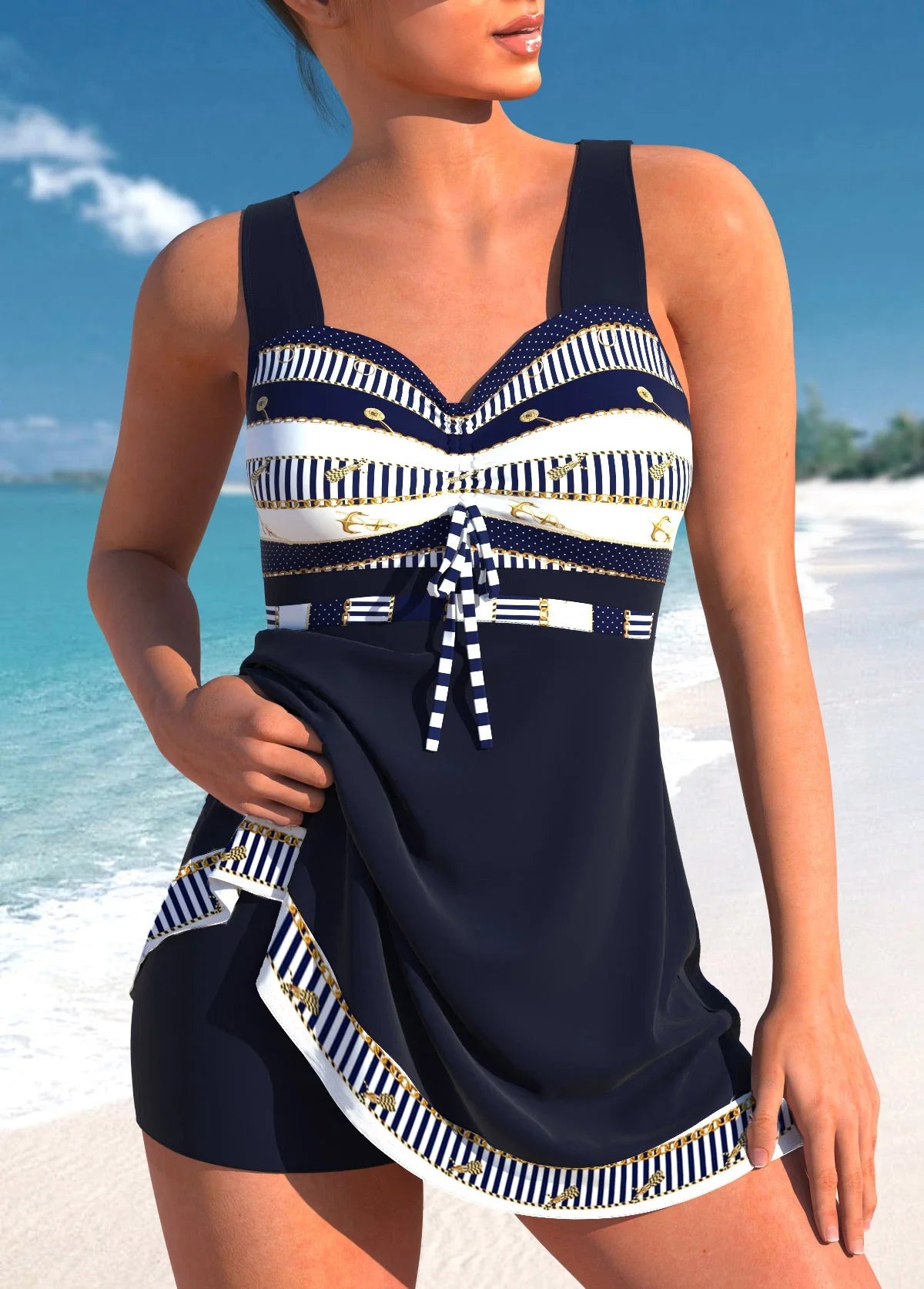 Met een stijlvol design en comfortabel materiaal biedt deze tankini een flatterende pasvorm en ultiem draagcomfort, zodat je vol vertrouwen kunt genieten van je tijd in het water.